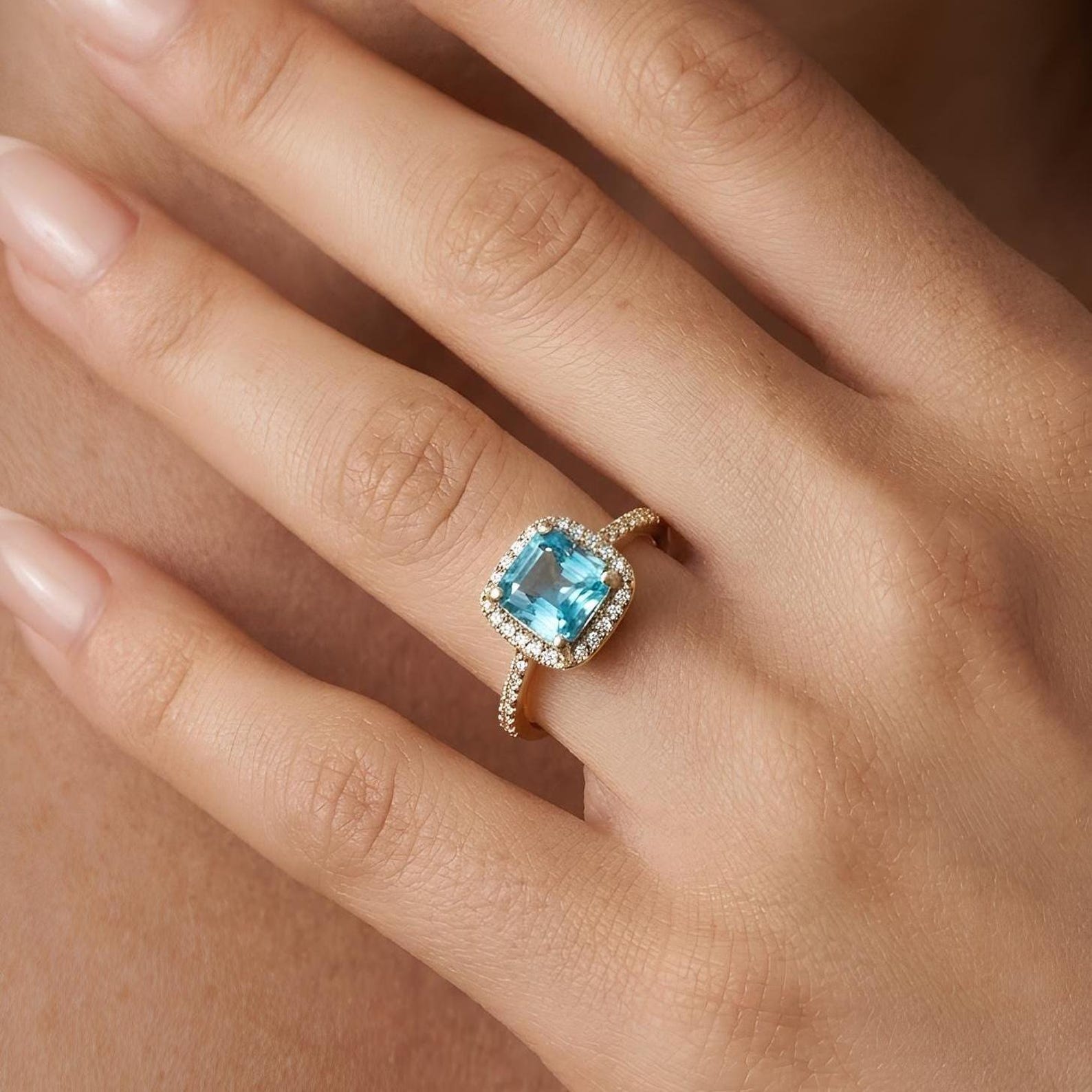 Blue Topaz Halo Ring