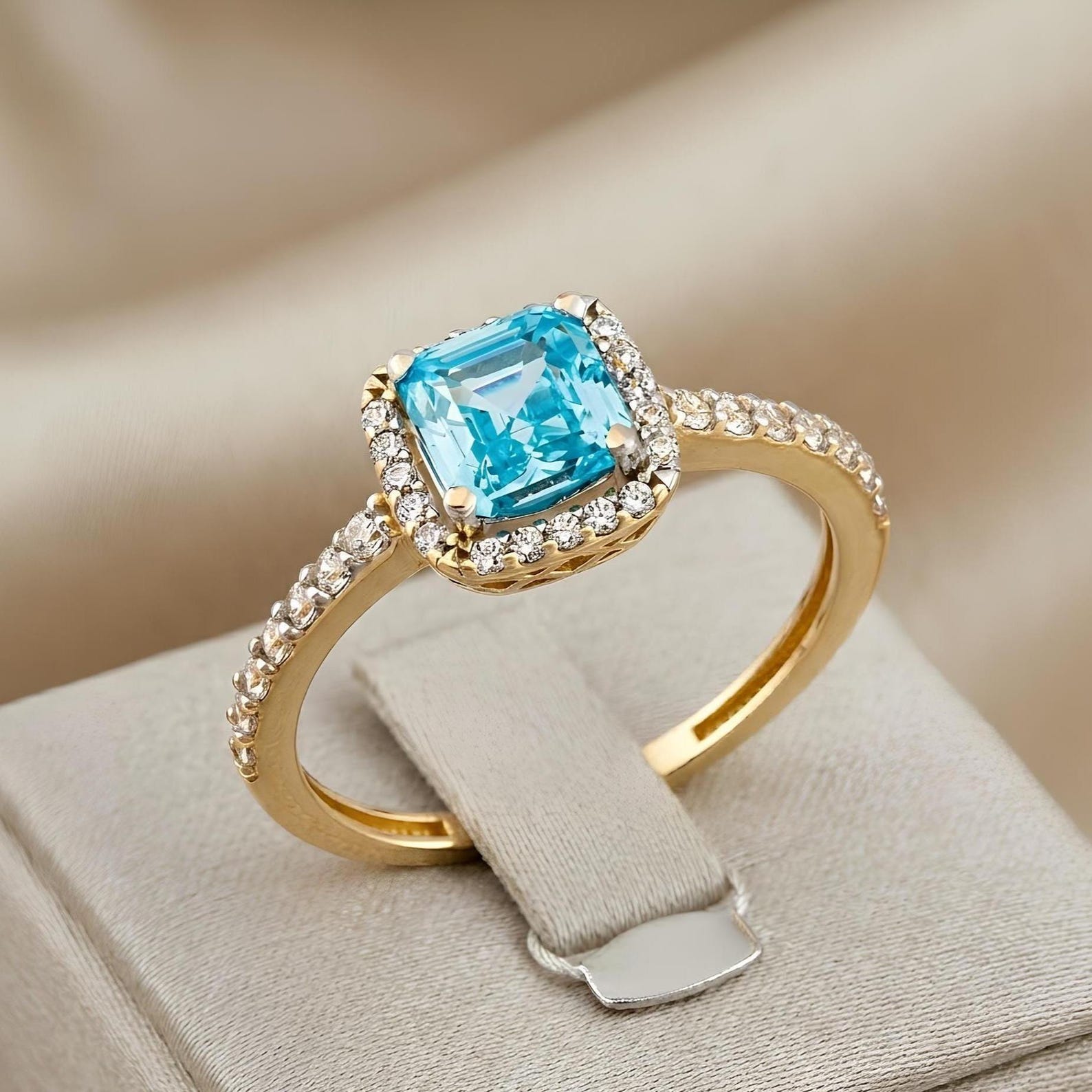 Blue Topaz Halo Ring