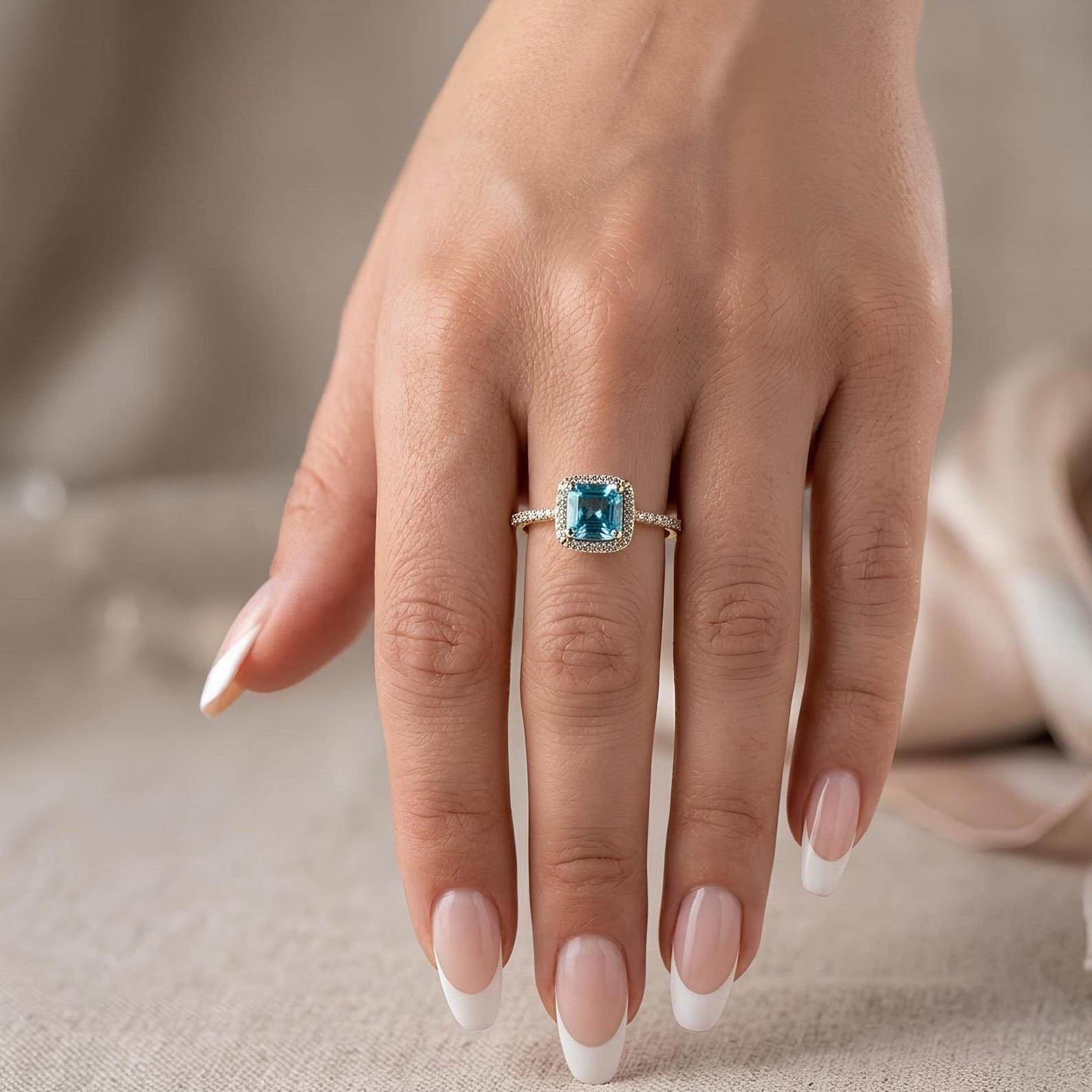 Blue Topaz Halo Ring
