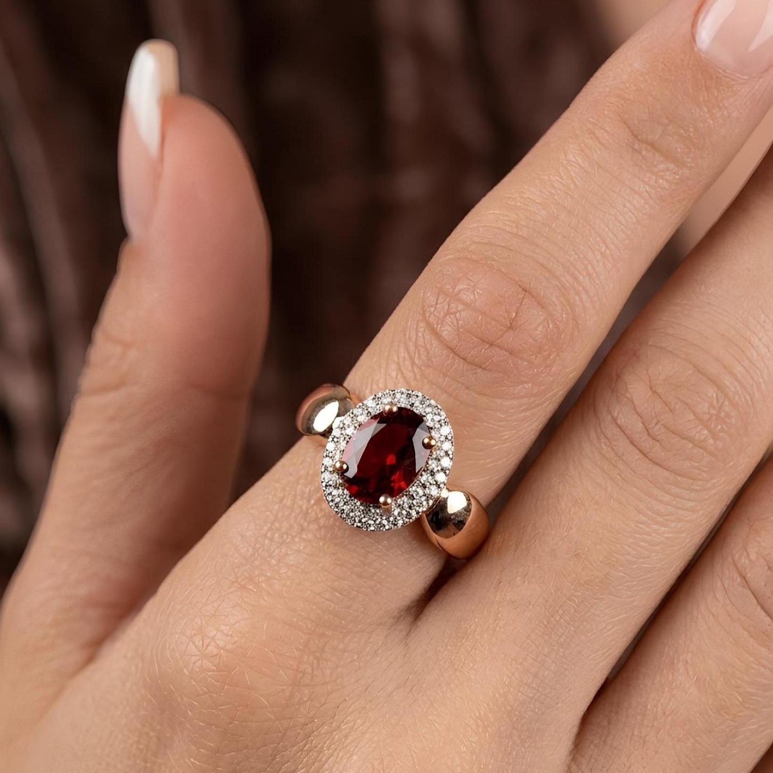 Garnet Halo Ring