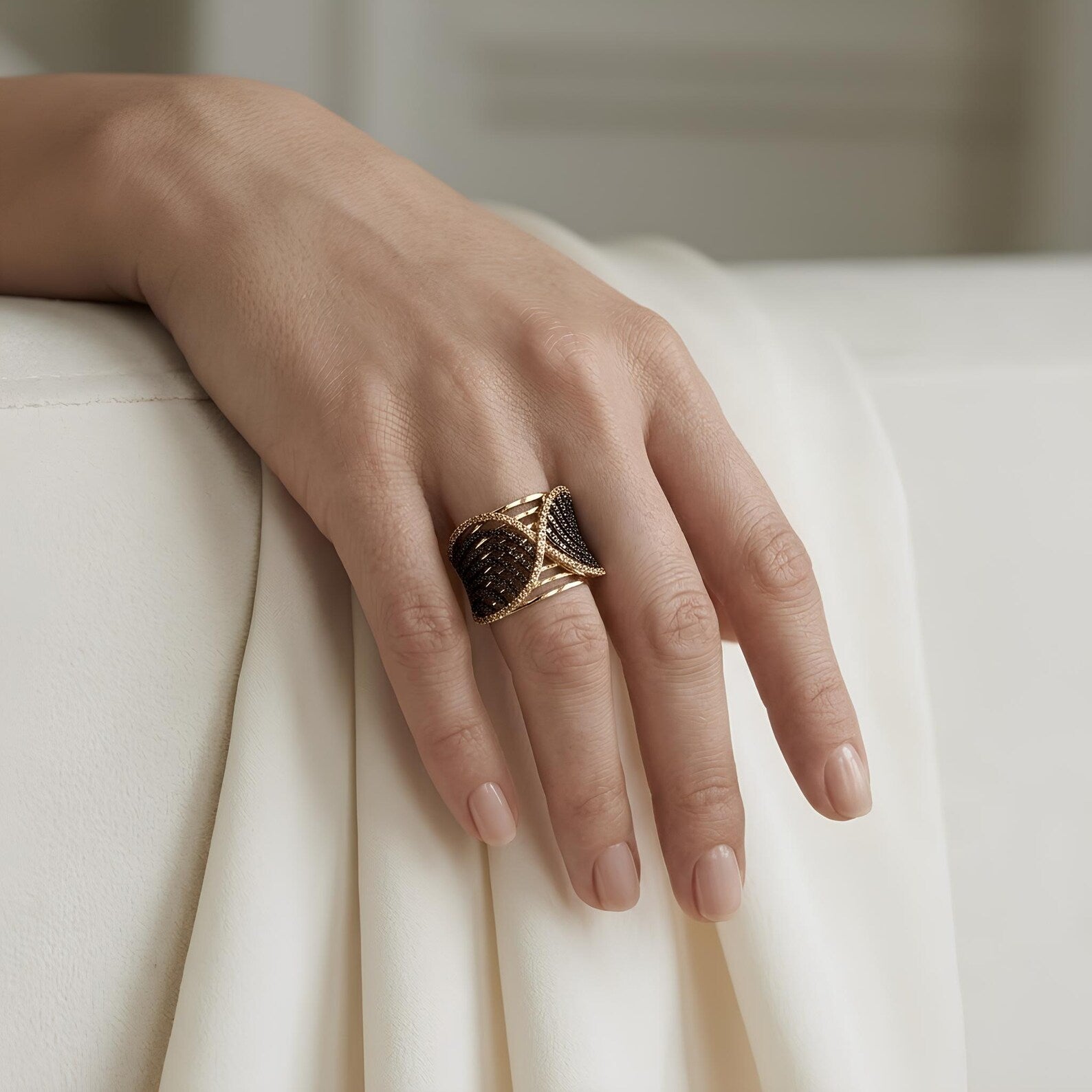 Black Pave Angel Wing Ring