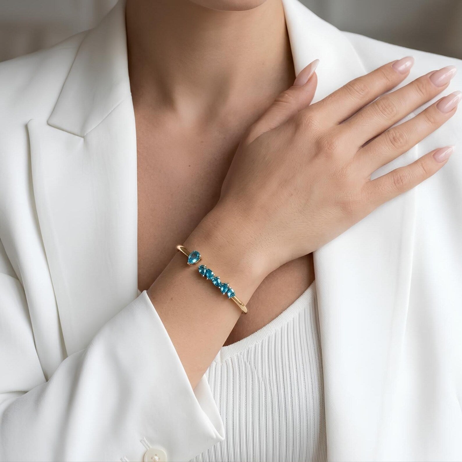 Blue Topaz Cluster Bangle