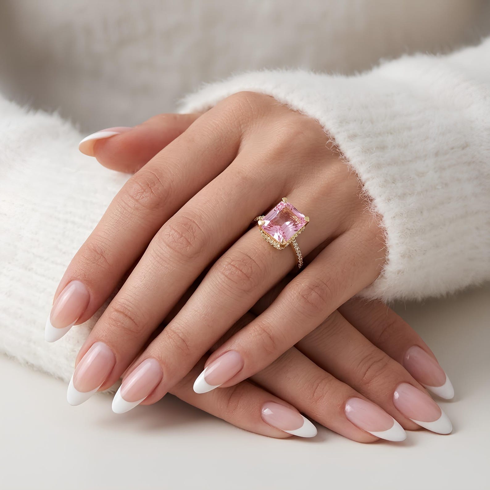 Pink Zircon Halo Ring