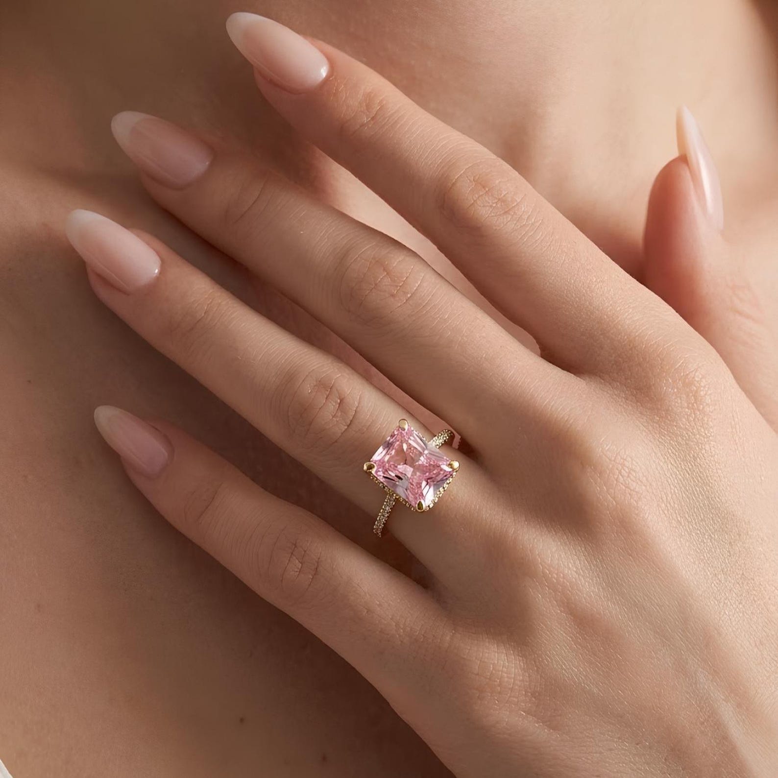 Pink Zircon Halo Ring