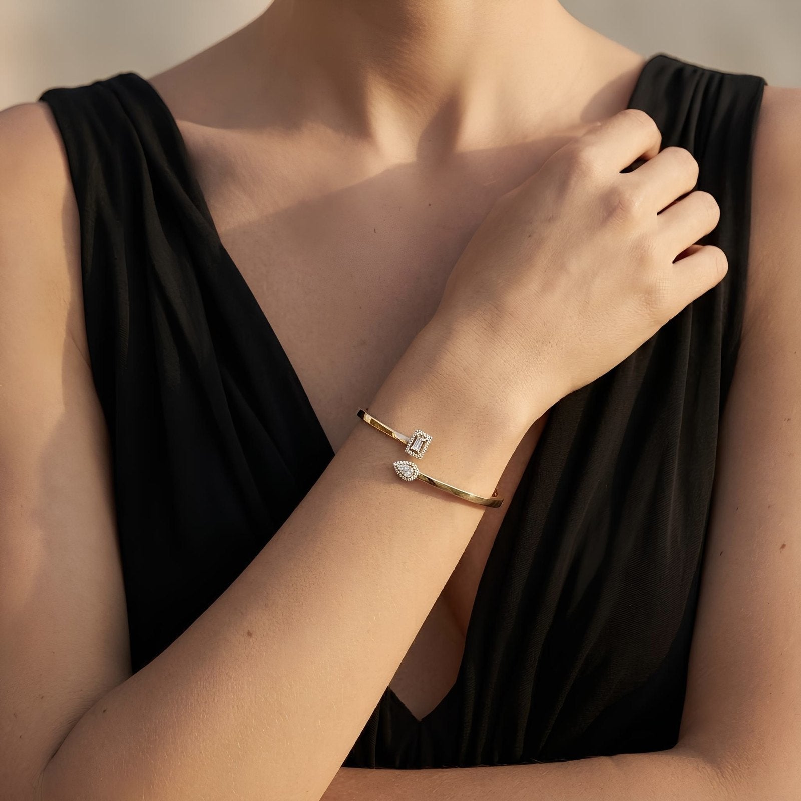 Pear and Emerald Cut Zircon Bangle