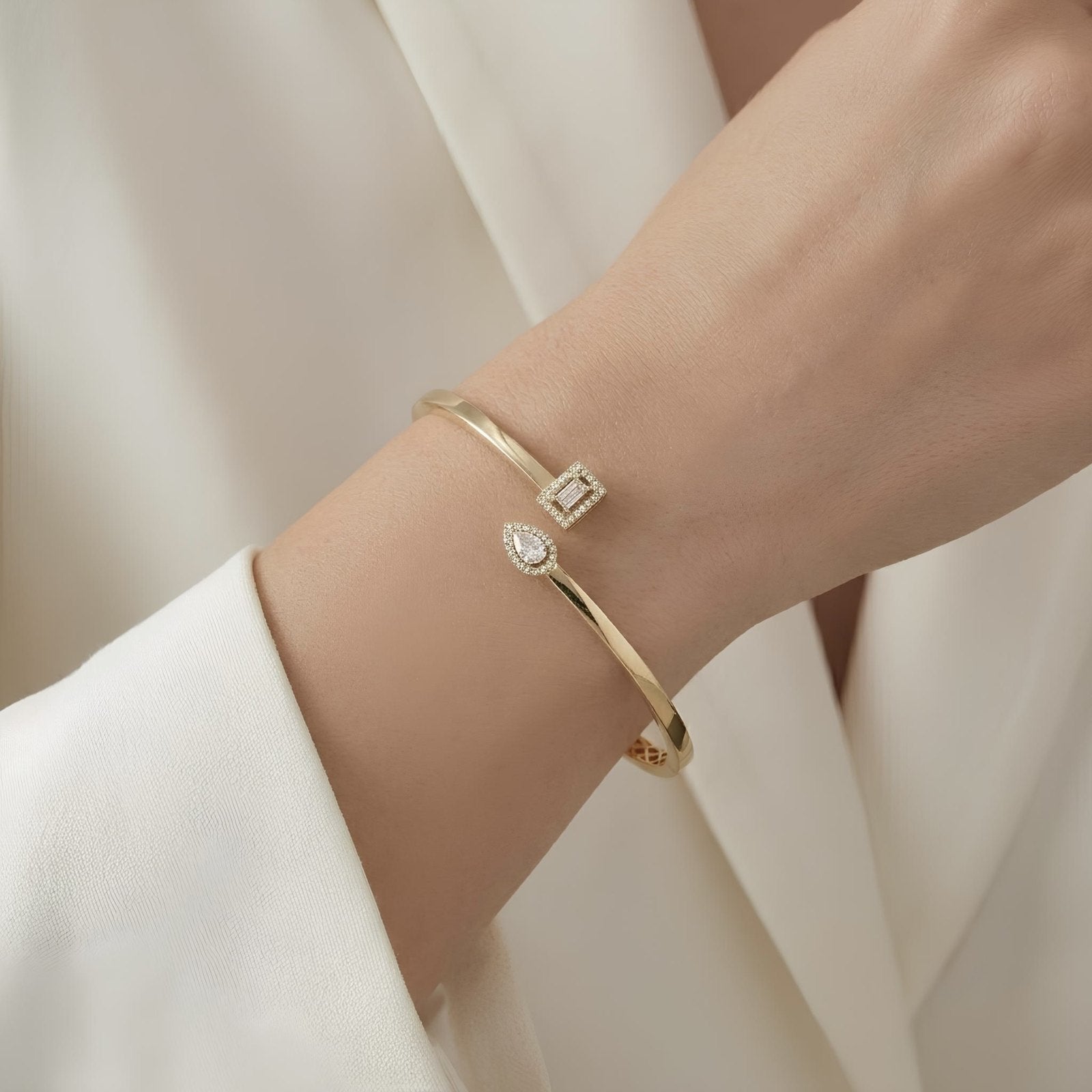 Pear and Emerald Cut Zircon Bangle