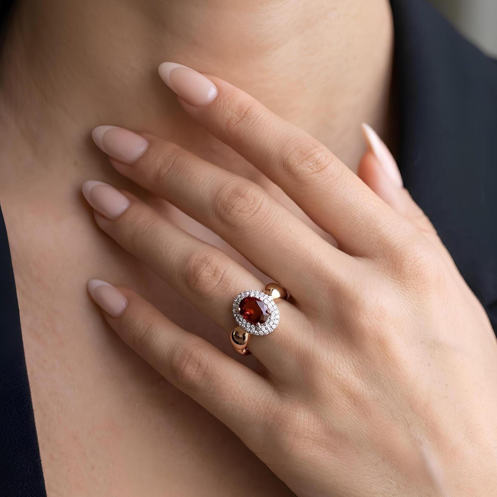 Garnet Halo Ring