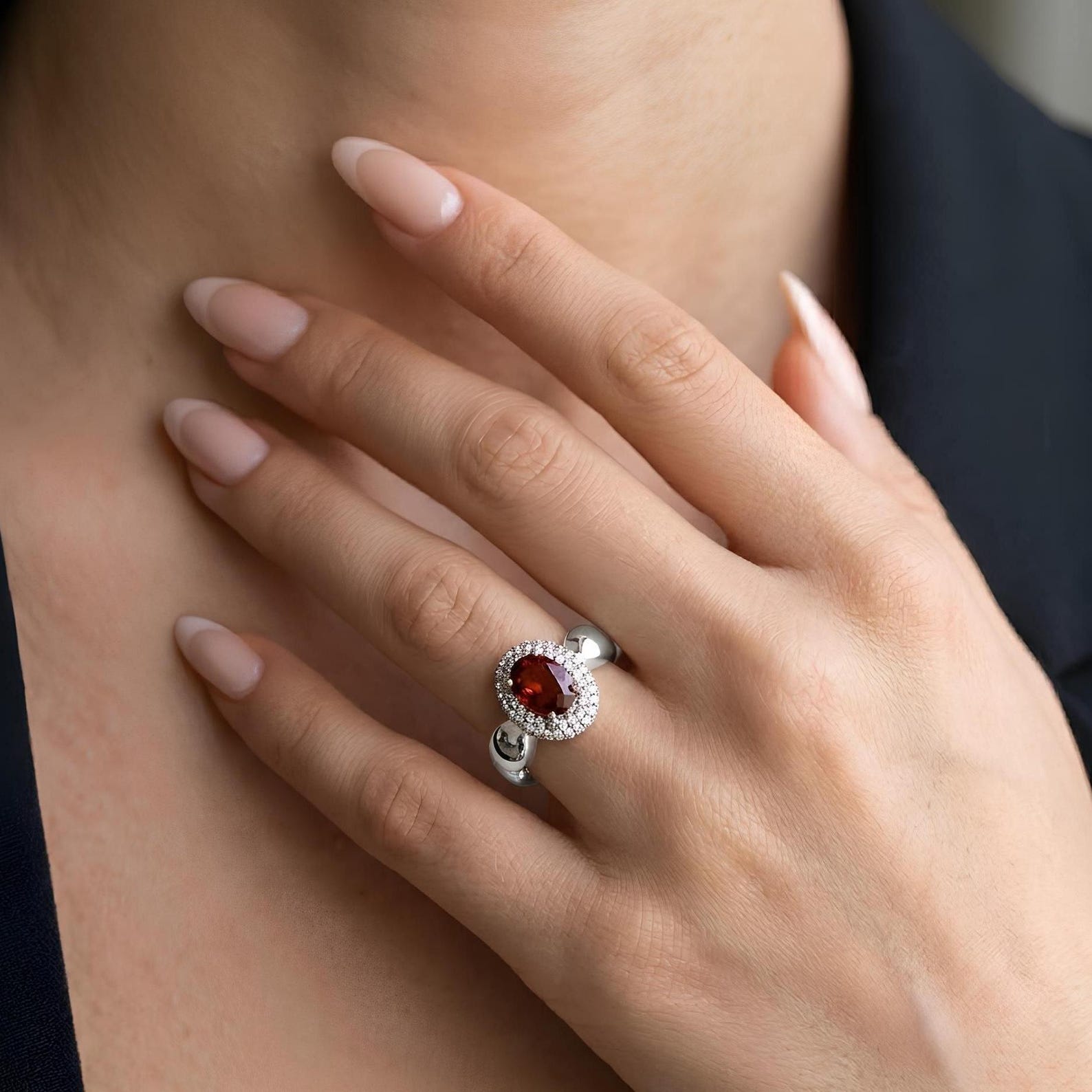 Garnet Halo Ring