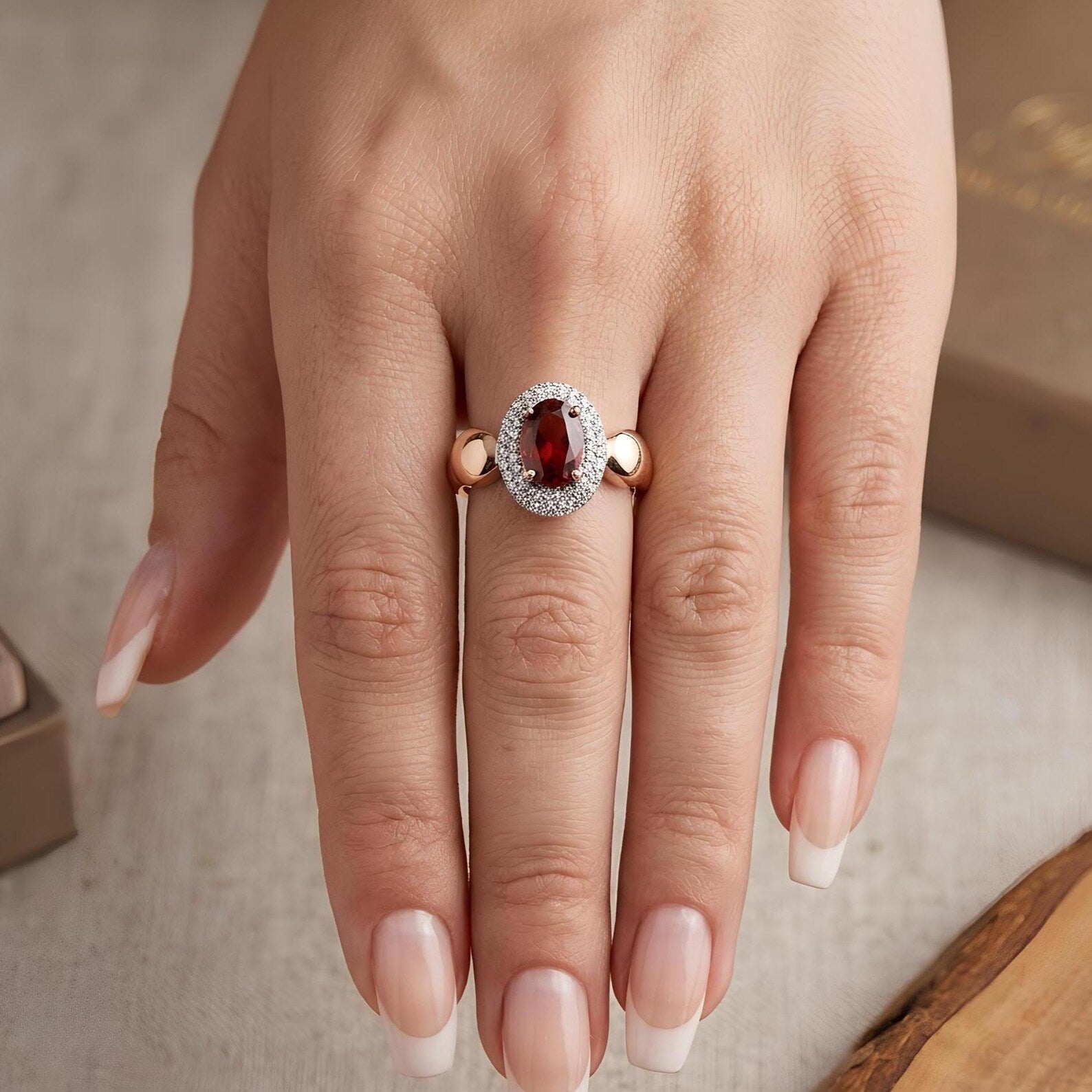 Garnet Halo Ring