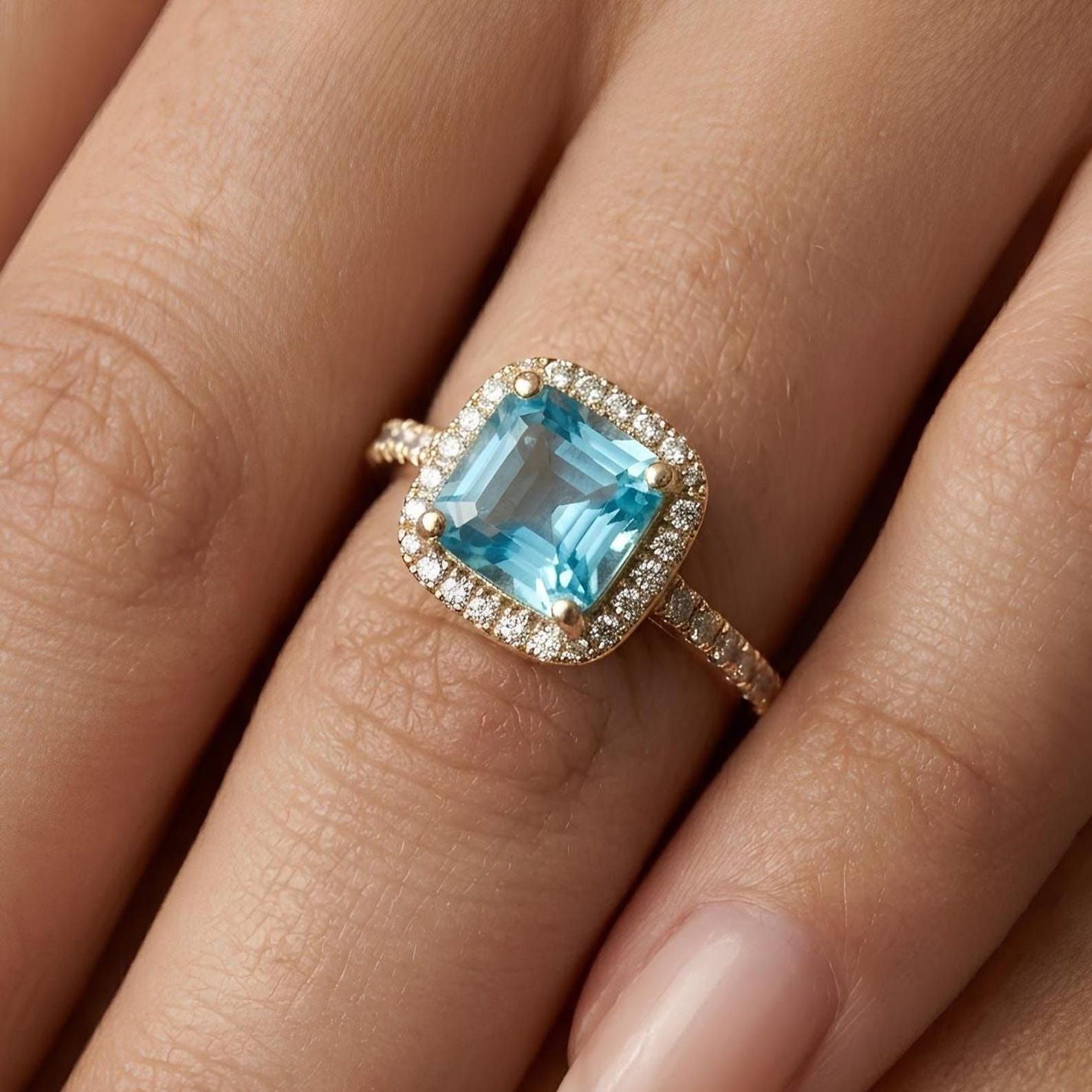 Blue Topaz Halo Ring