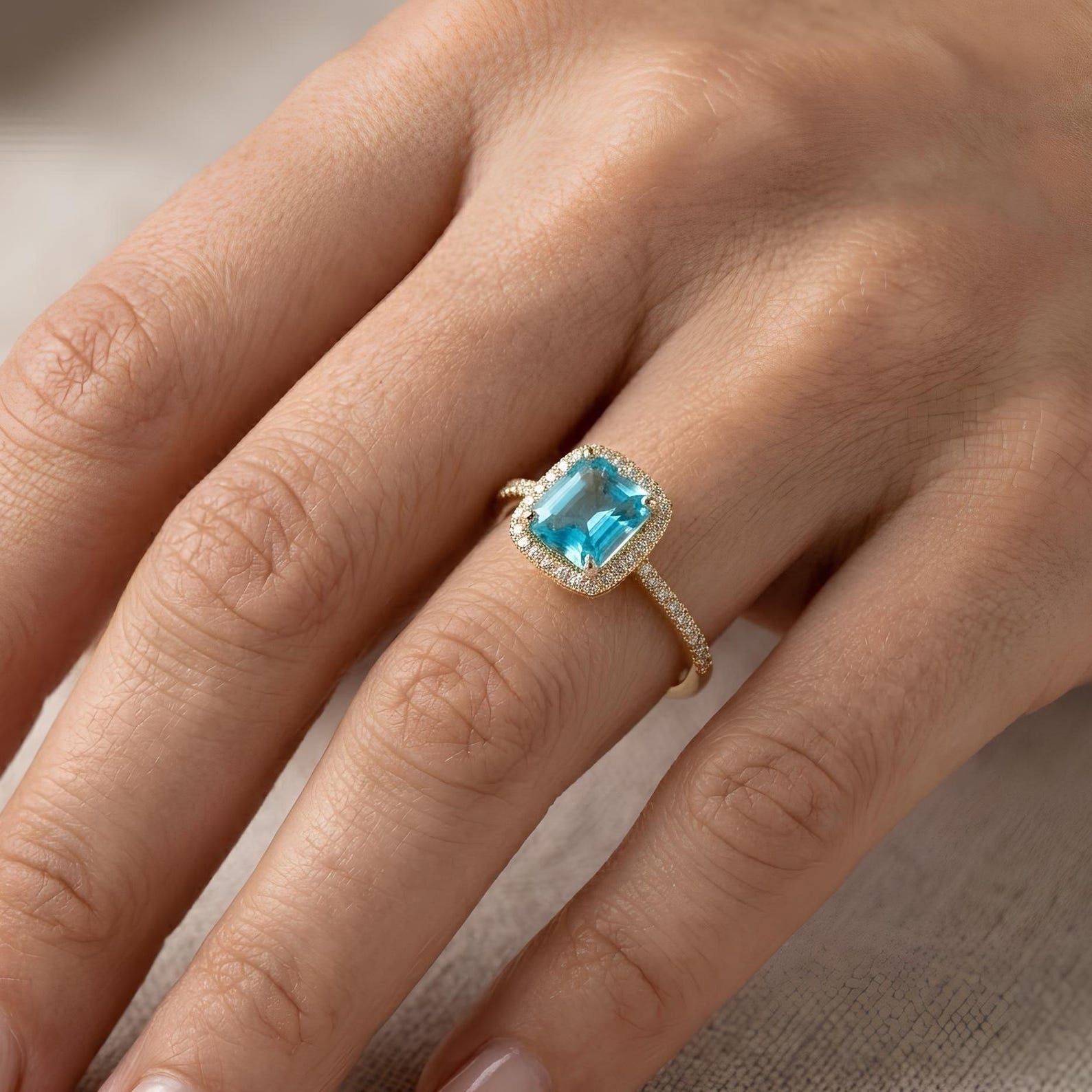 Blue Topaz Halo Ring