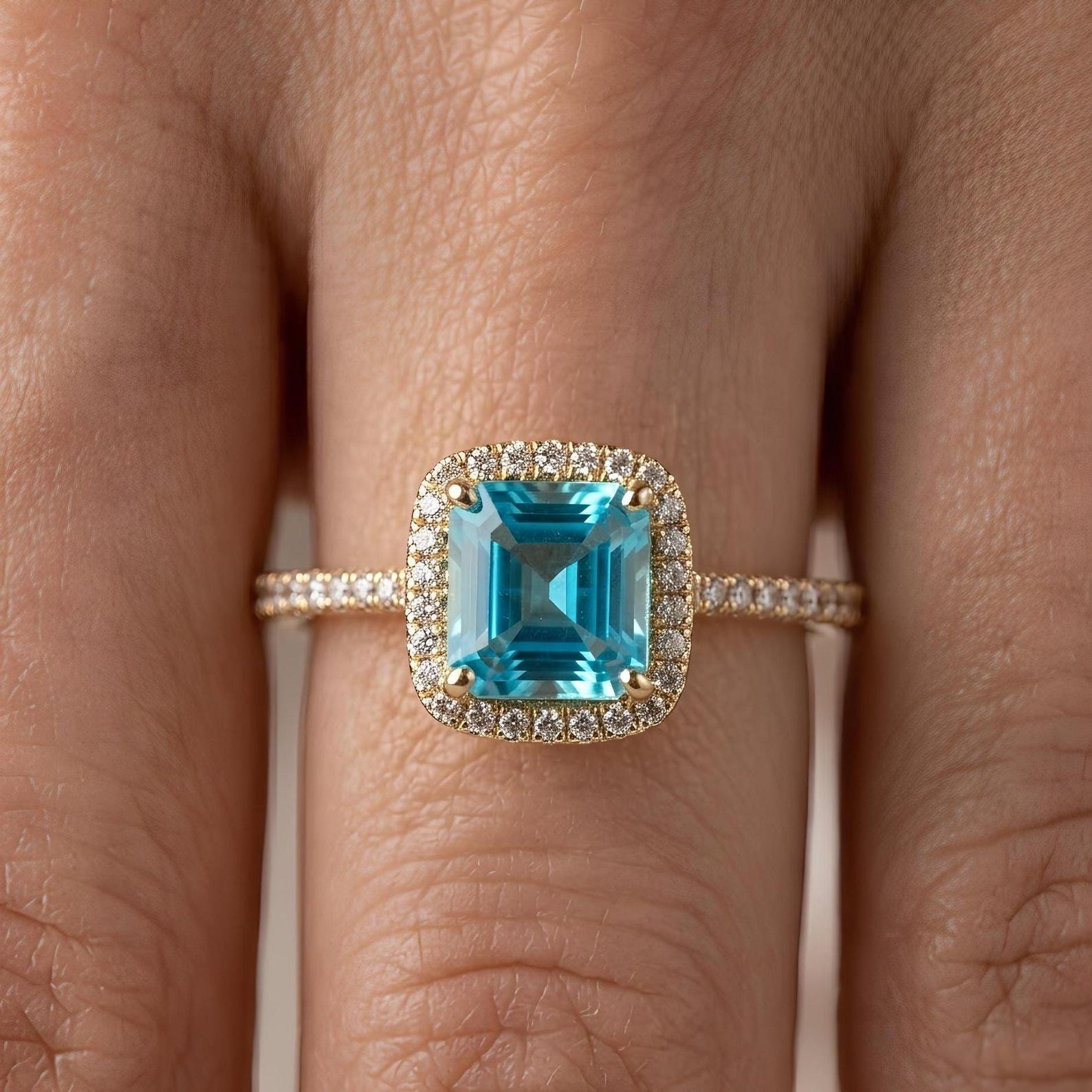Blue Topaz Halo Ring