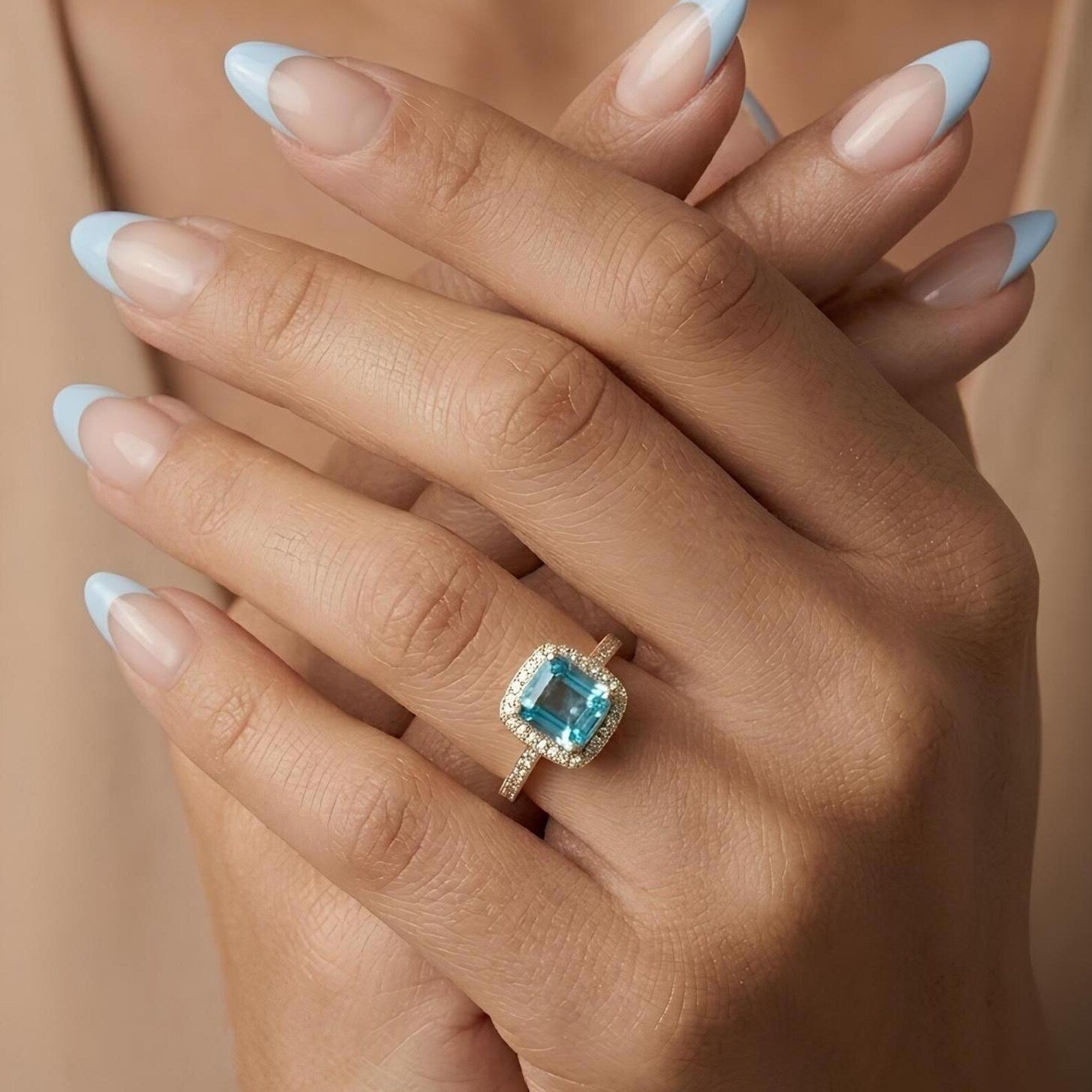 Blue Topaz Halo Ring