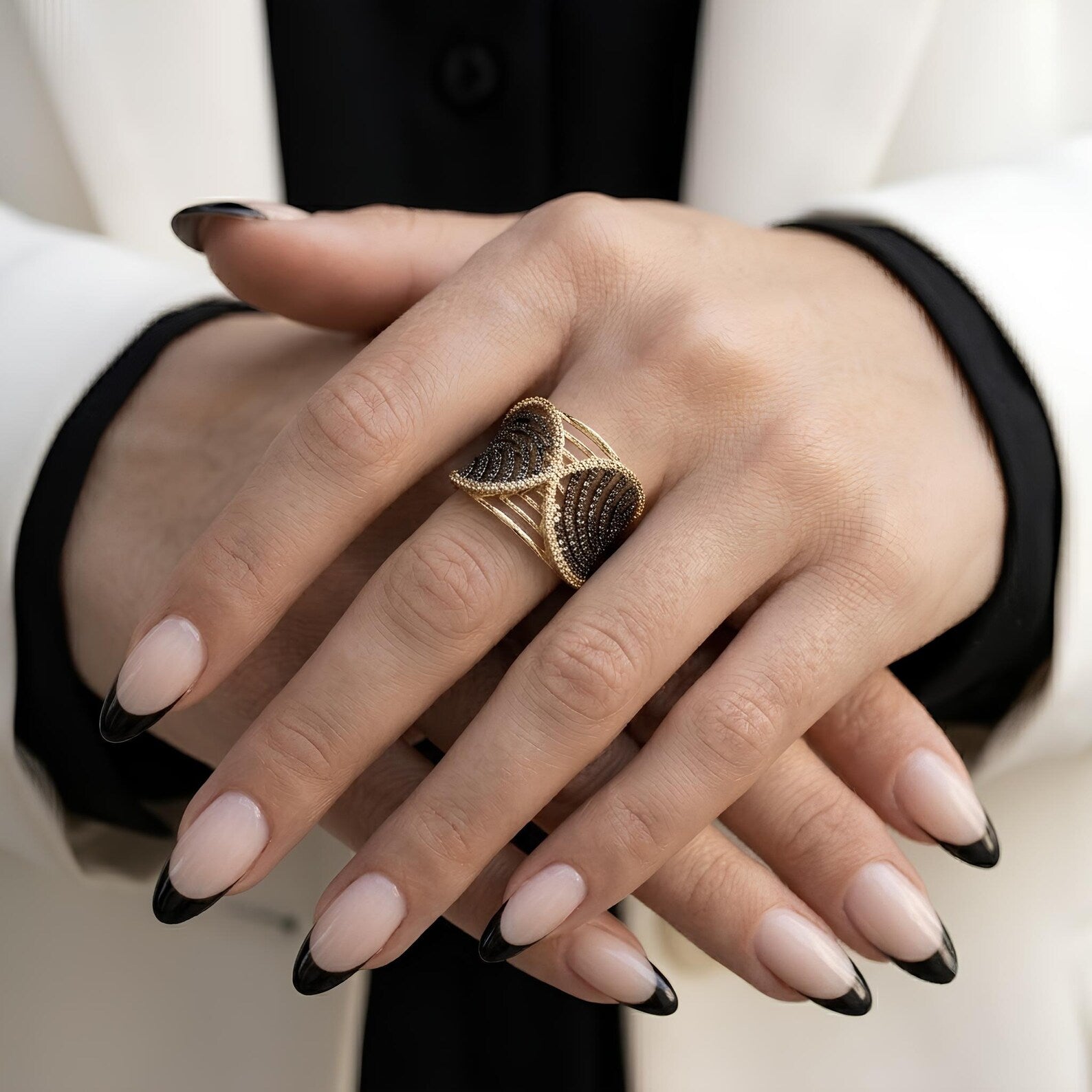 Black Pave Angel Wing Ring