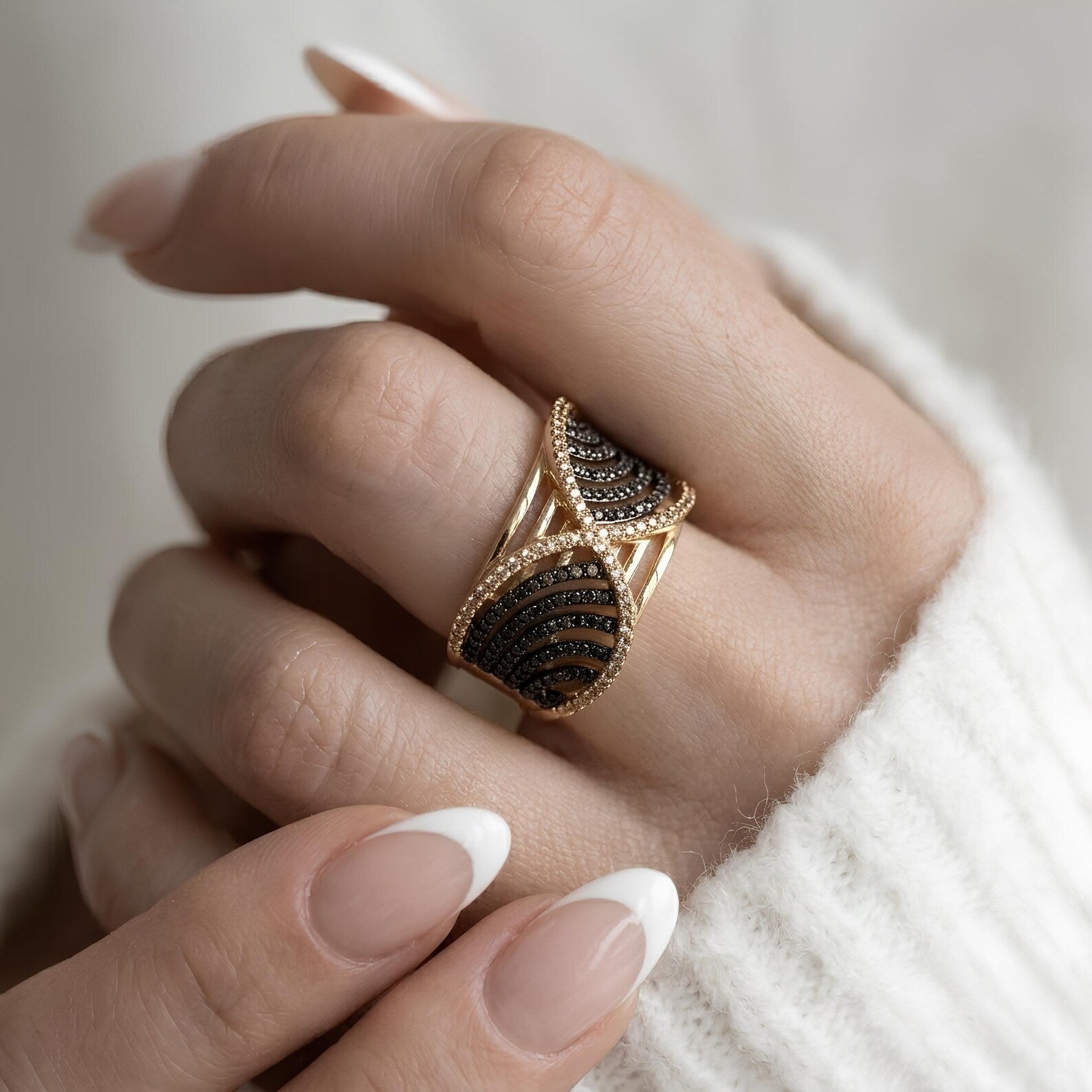 Black Pave Angel Wing Ring