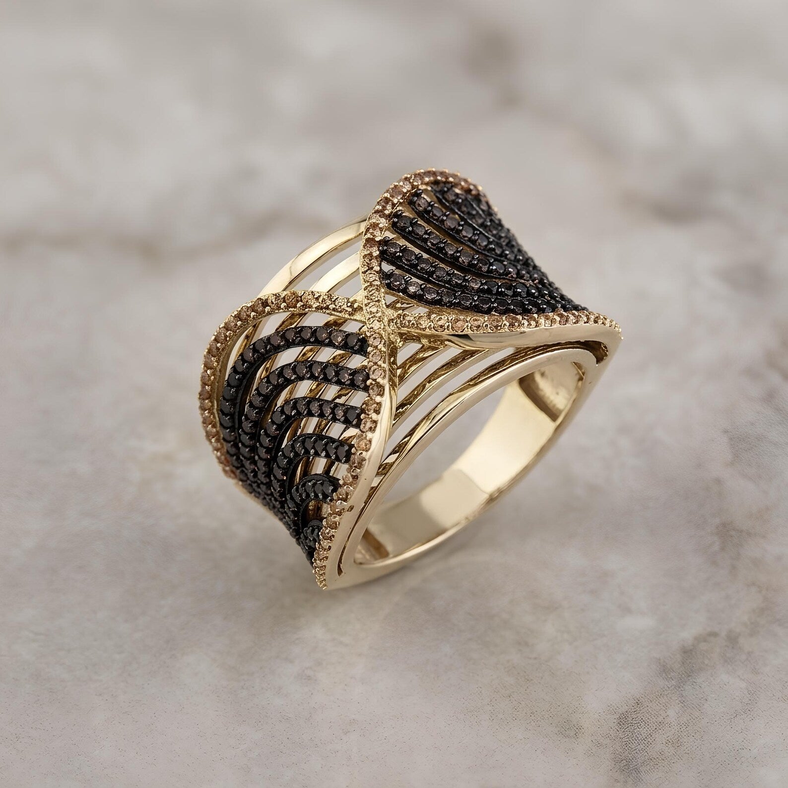 Black Pave Angel Wing Ring