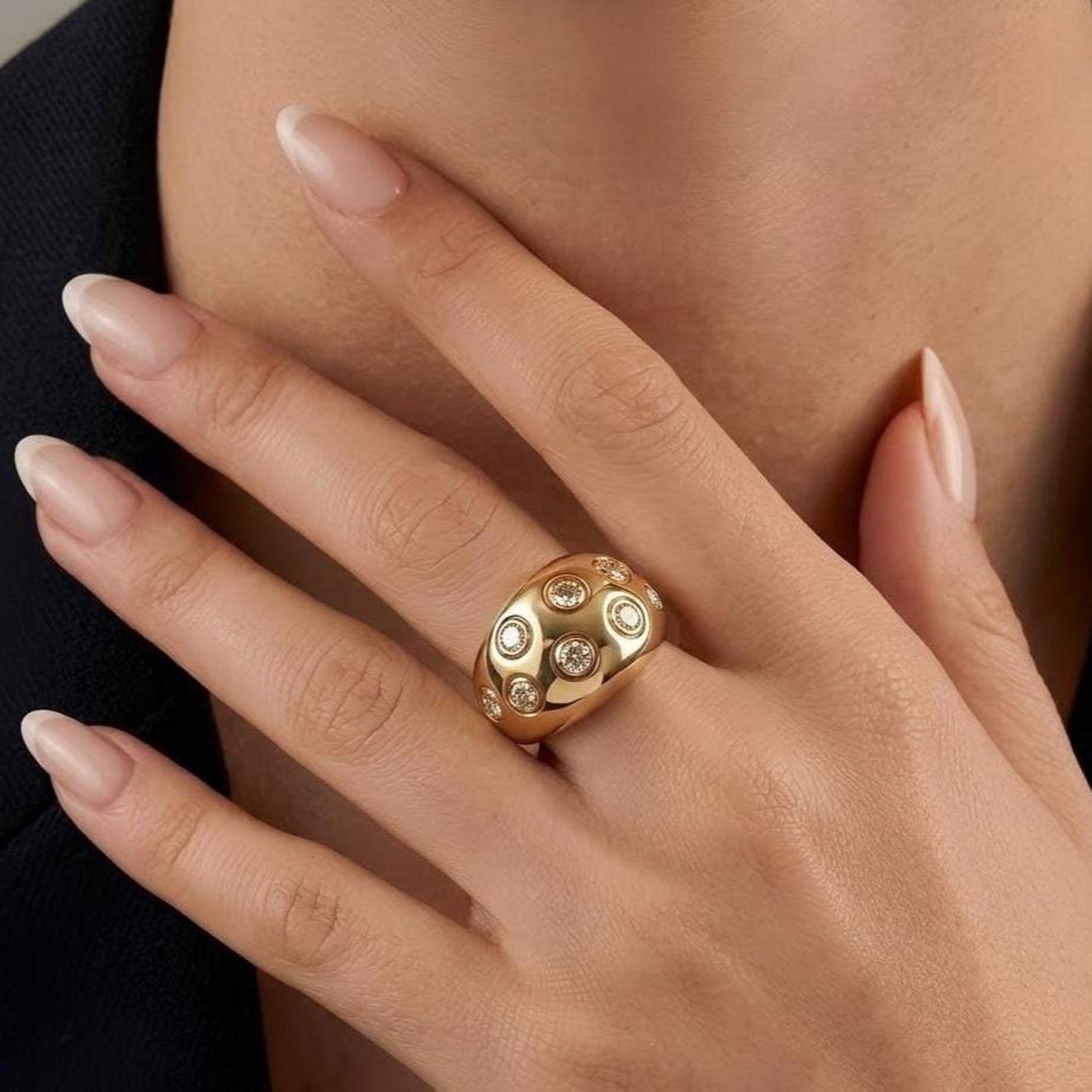 Scattered Bezel Dome Ring