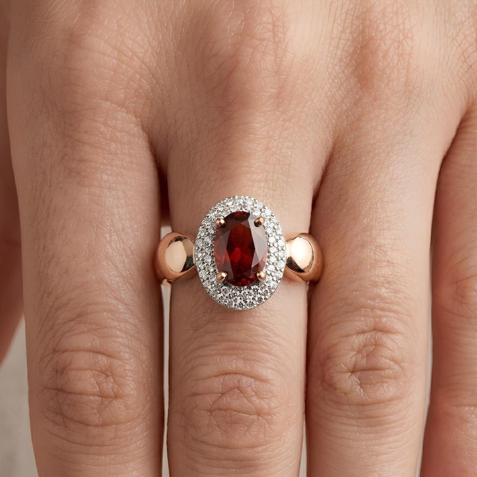 Garnet Halo Ring