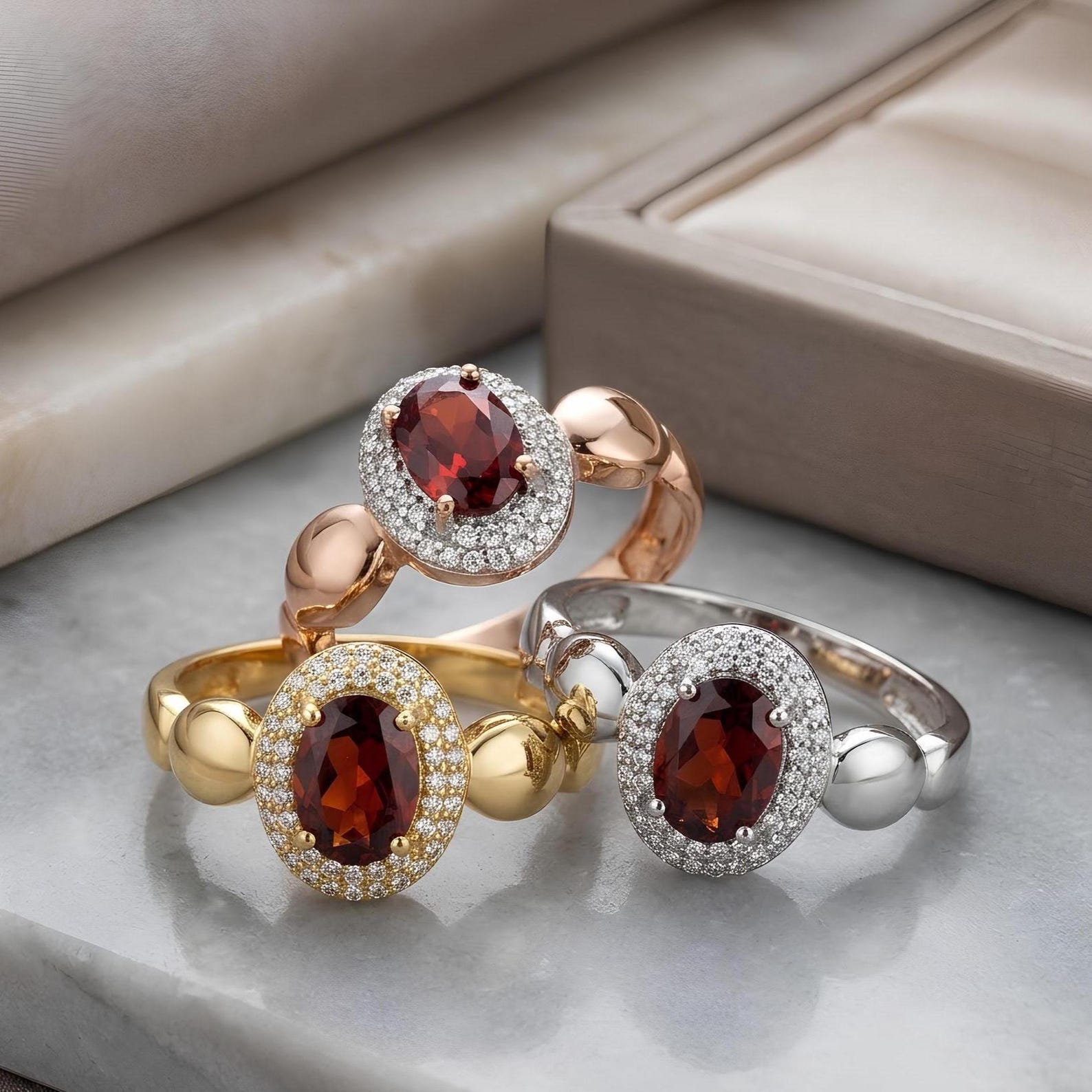 Garnet Halo Ring
