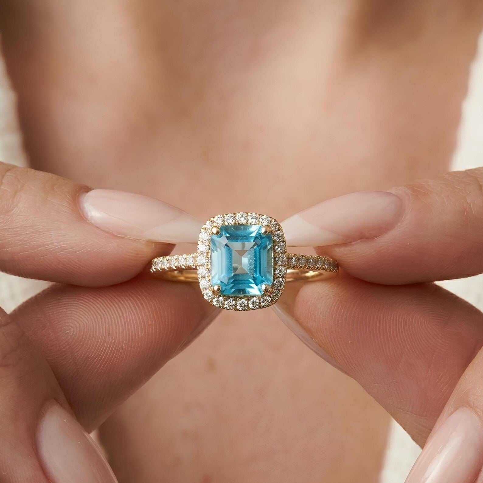 Blue Topaz Halo Ring