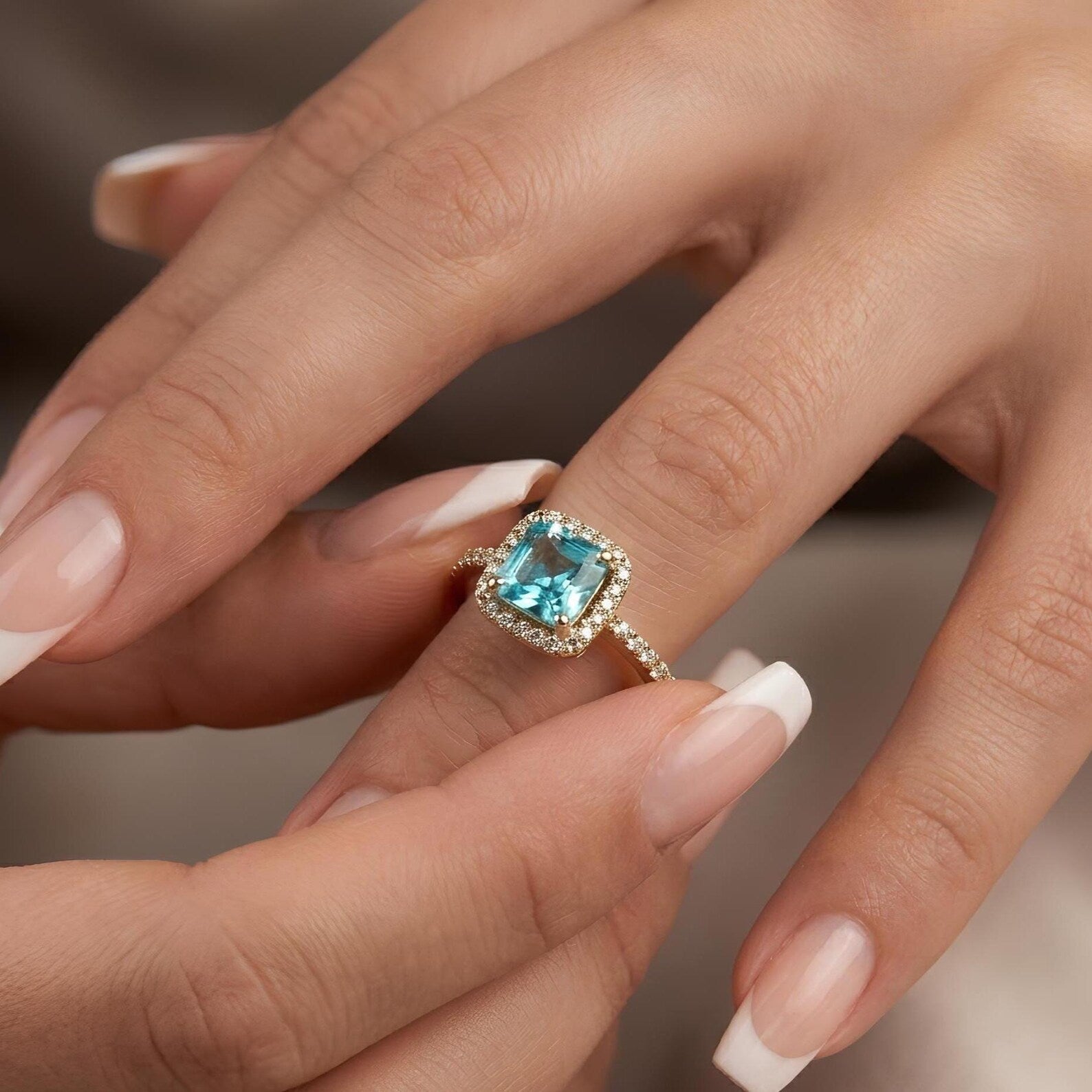 Blue Topaz Halo Ring