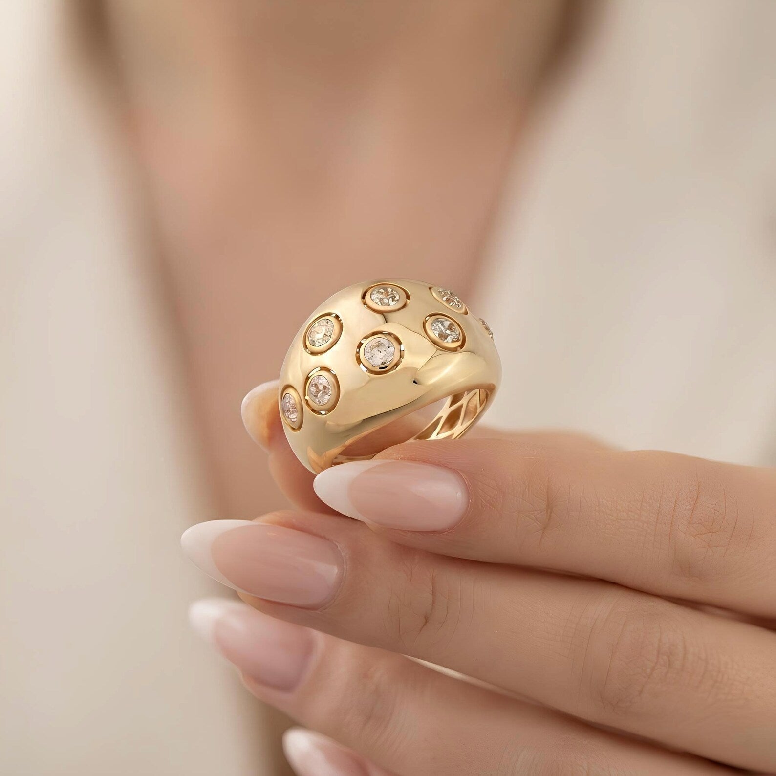 Scattered Bezel Dome Ring