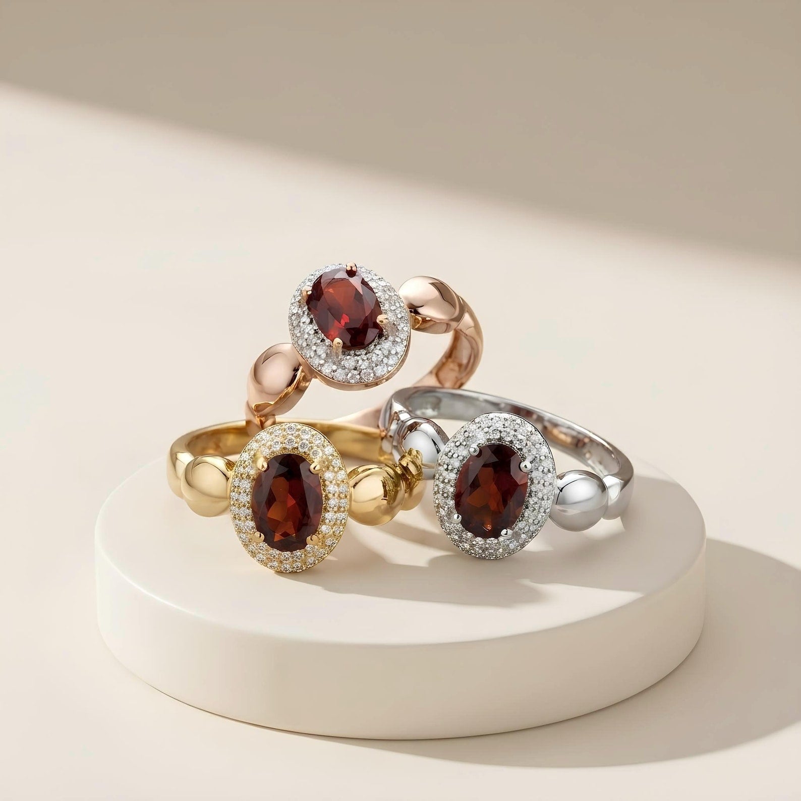Garnet Halo Ring
