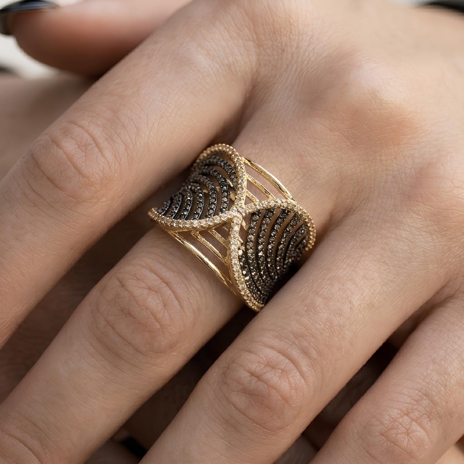 Black Pave Angel Wing Ring