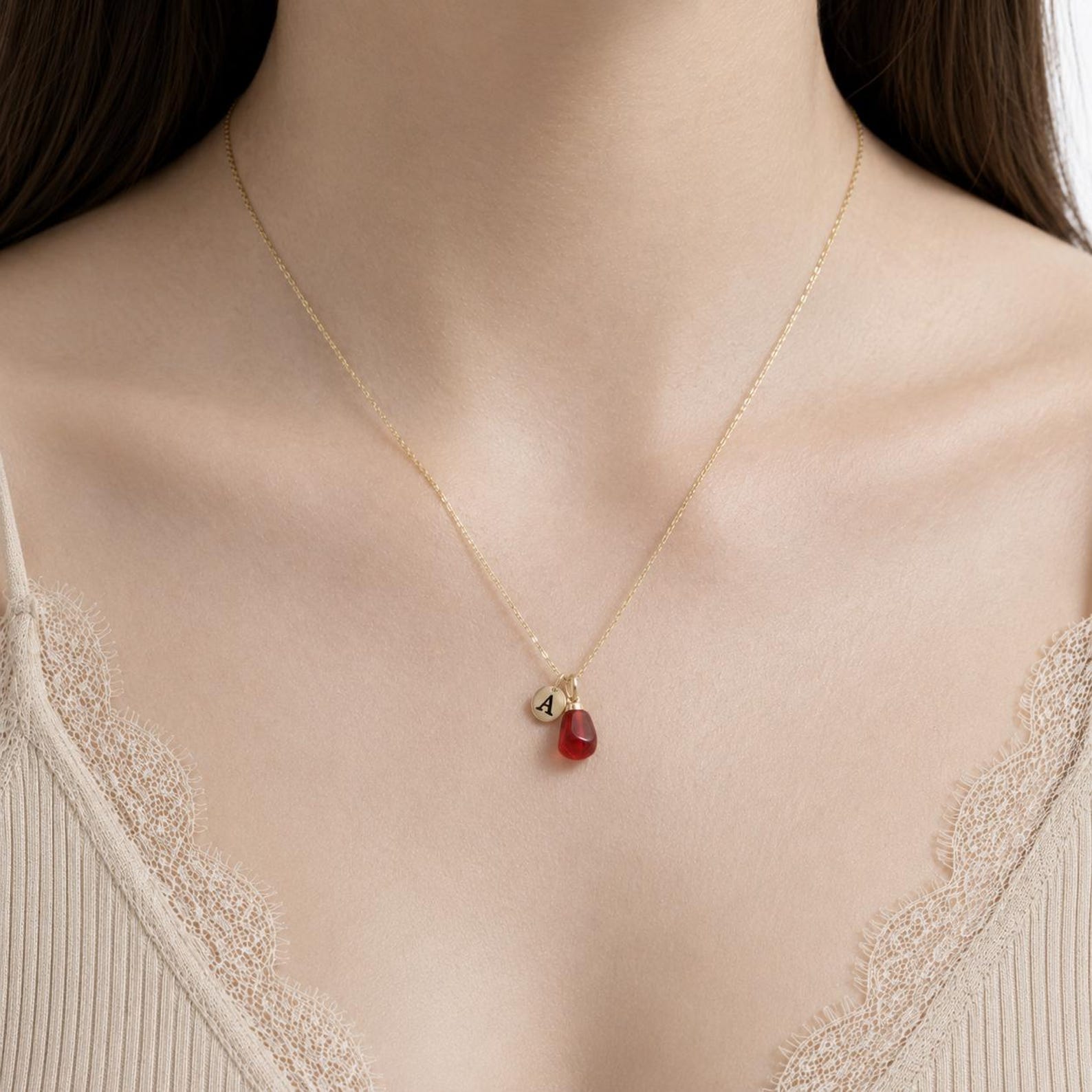 Pomegranate Letter Necklace