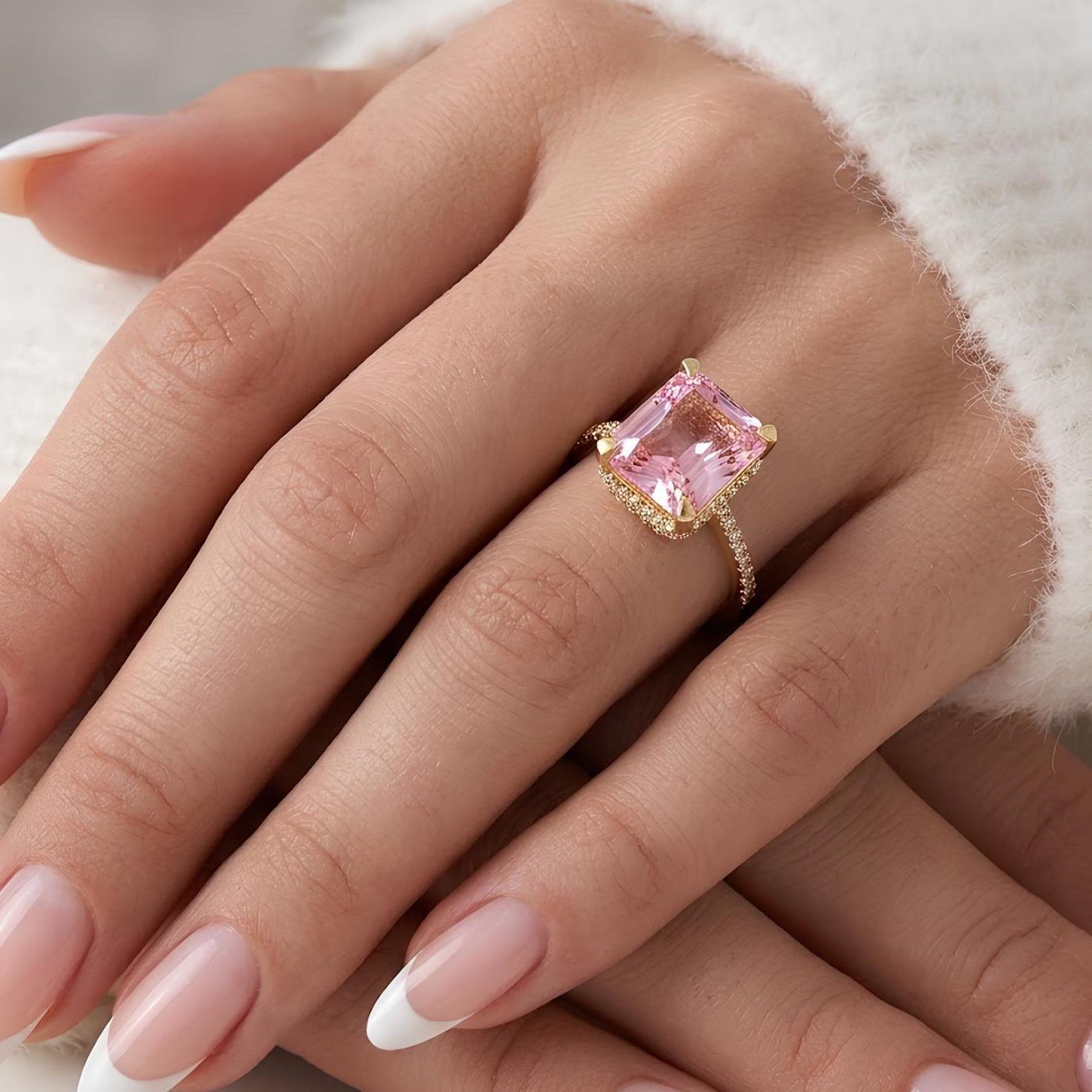 Pink Zircon Halo Ring