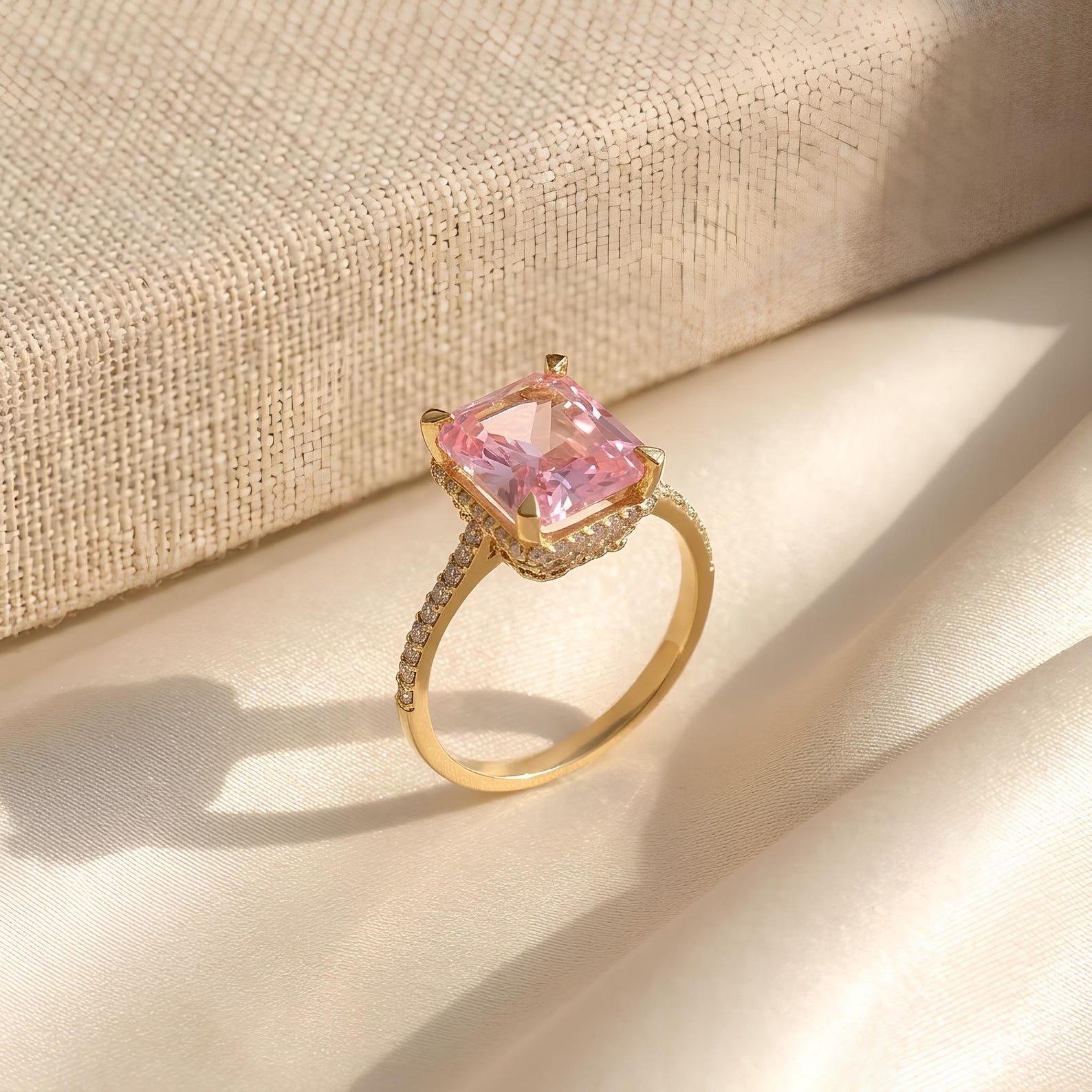 Pink Zircon Halo Ring