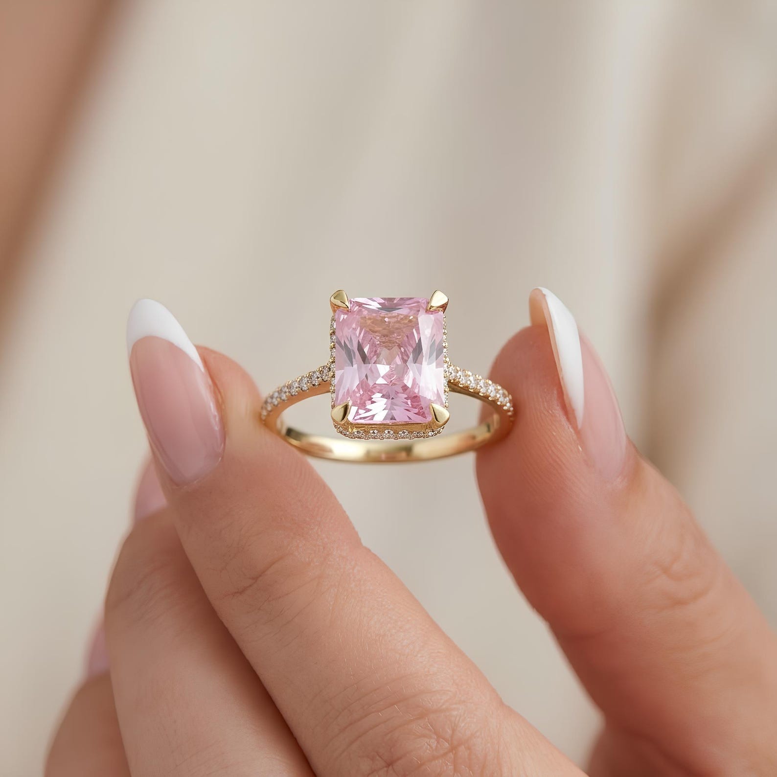 Pink Zircon Halo Ring